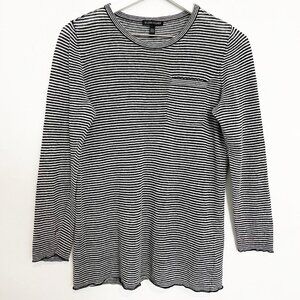 Eileen Fisher Organic Linen Striped Shirt Black White Classic Coastal Size Small
